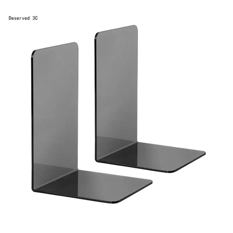 2x L-Shaped Transparent Book Ends Clear Acrylic Book Ends Desktop Storage Partition Baffle Bookend for Bedside