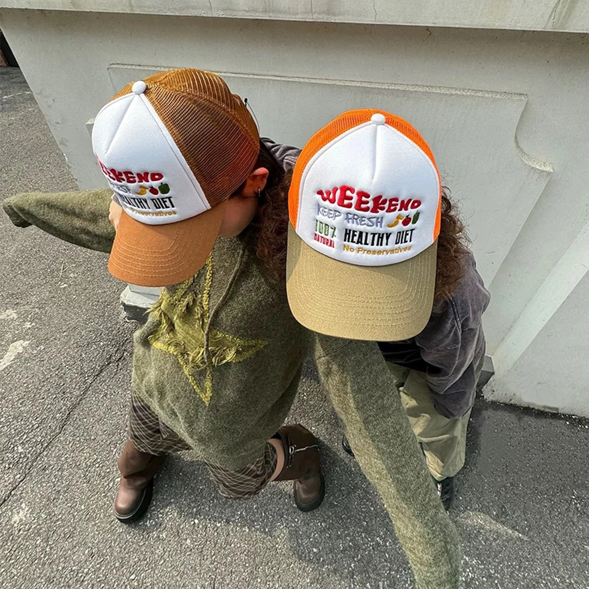 Embroidered Fresh Fruit Letters Baseball Hats New Unisex Color Block Sunshade Casual Breathable Versatile Fashion Trucker Caps - Image 3