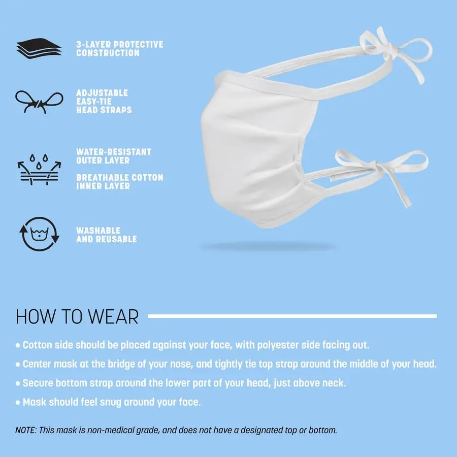 UnisexAdult Reusable 3Layer Tie On Cotton Face Mask 48 Pack