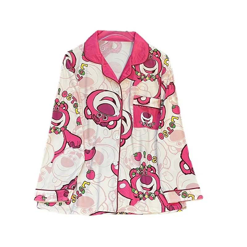 Hot Toys Disney Pajamas Women\'s Milk Silk Spring and Autumn Cartoon Strawberry Bear Home Suit Can Be Outworn Set