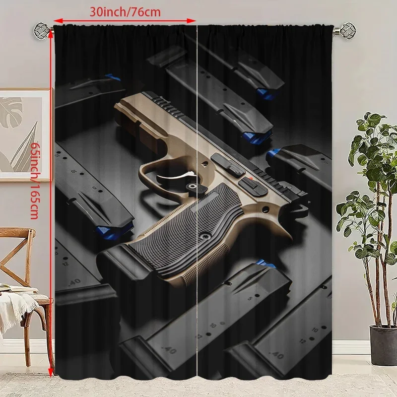 Desert Eagle Pistol tuya Printed curtains - polyester material - suitable for home bedroom curtains and living room decor