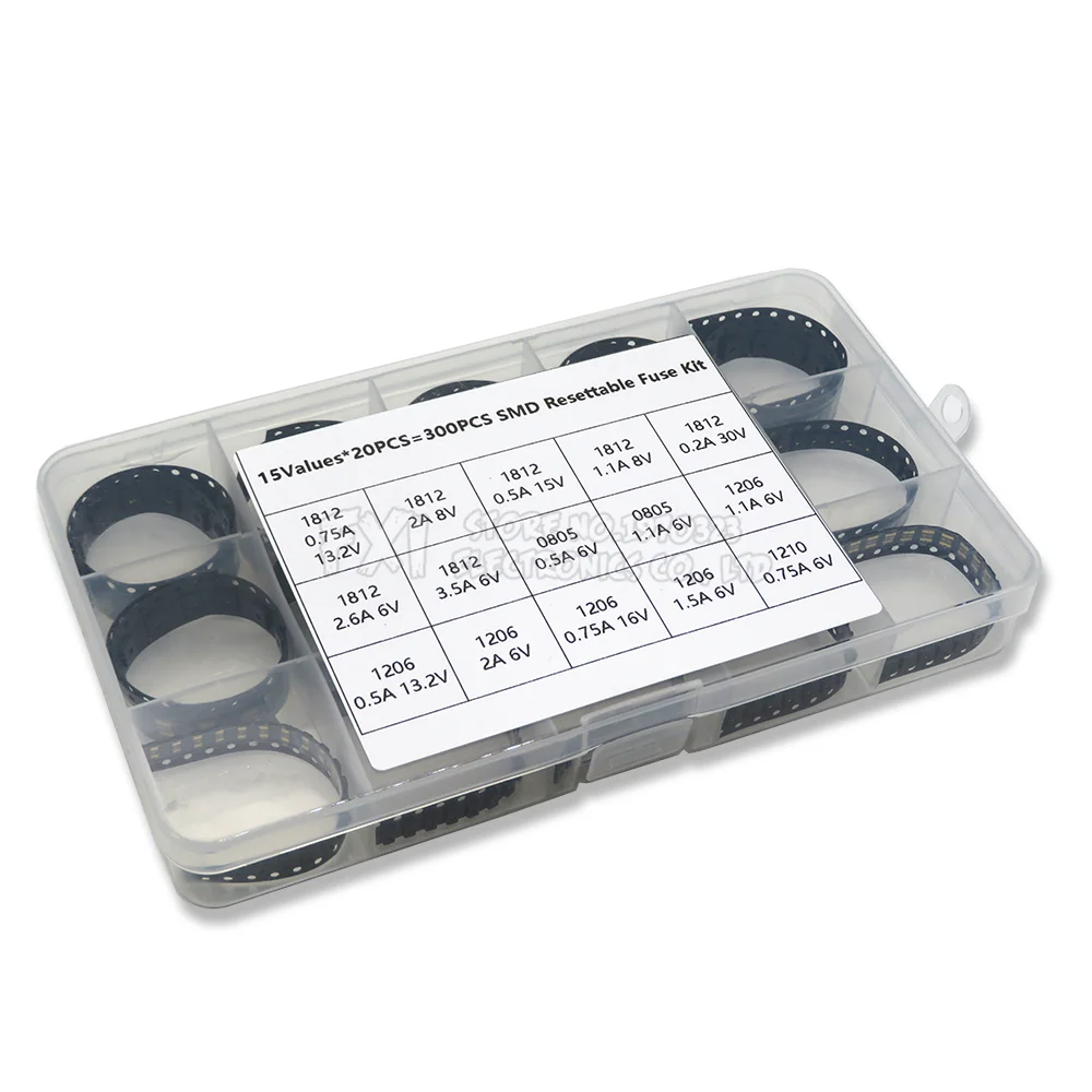 

300Pcs 1812 1206 0805 1210 15Values 0.7A 0.5A 0.2A 2A 1.1A 2.6A 3.5A SMD Resettable Fuse PPTC PolySwitch Self-Recovery