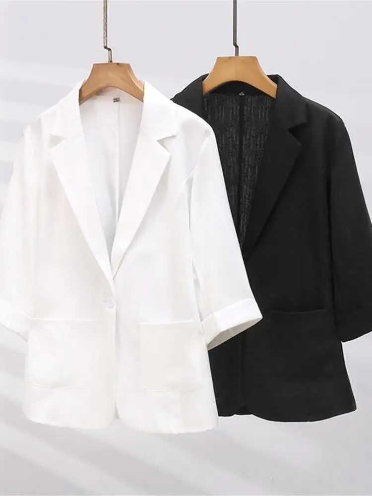 Casual ort Sle femmes Bla blanc petit costume Jaet mince été nouveauté sept Sve grande taille manteau Faionable