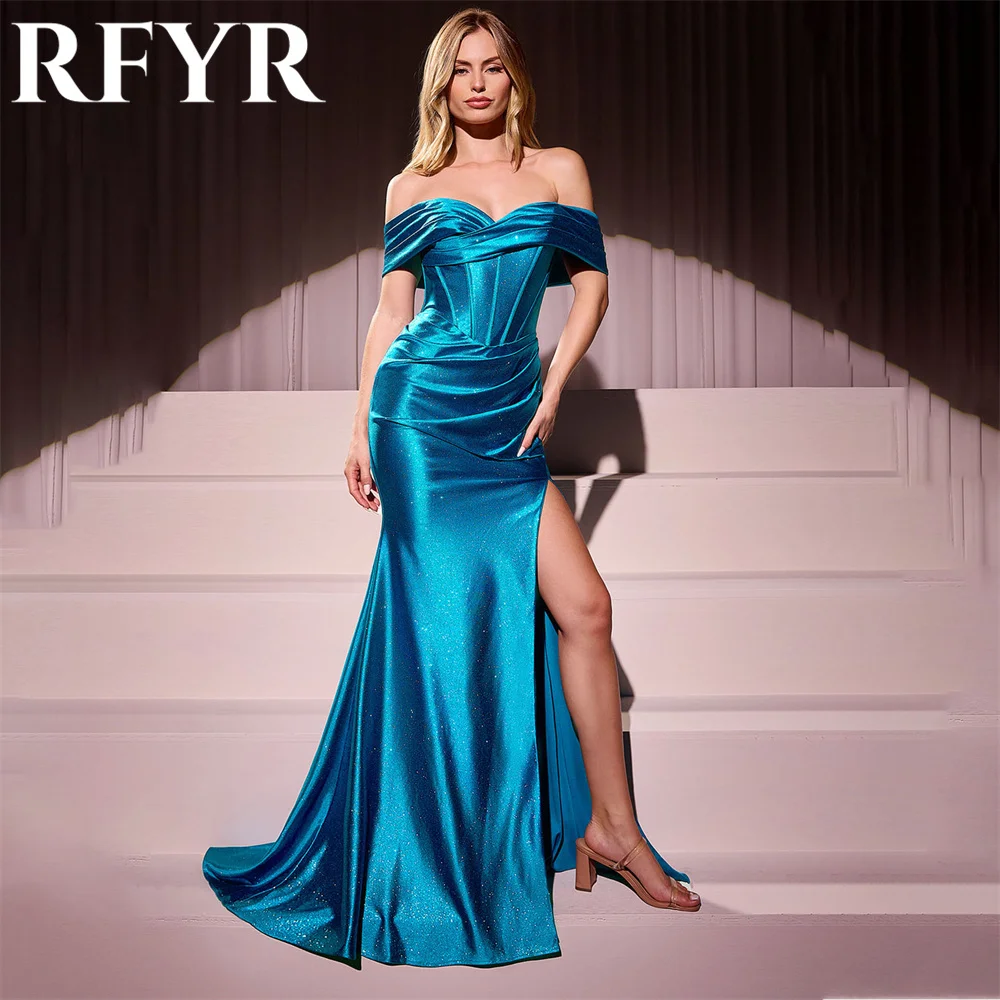 RFYR Red Evening Dress for Party Sweetheart Off the Shoulder Pleats Long Mermaid Prom Gowns Splits Celebrity Dress Customized