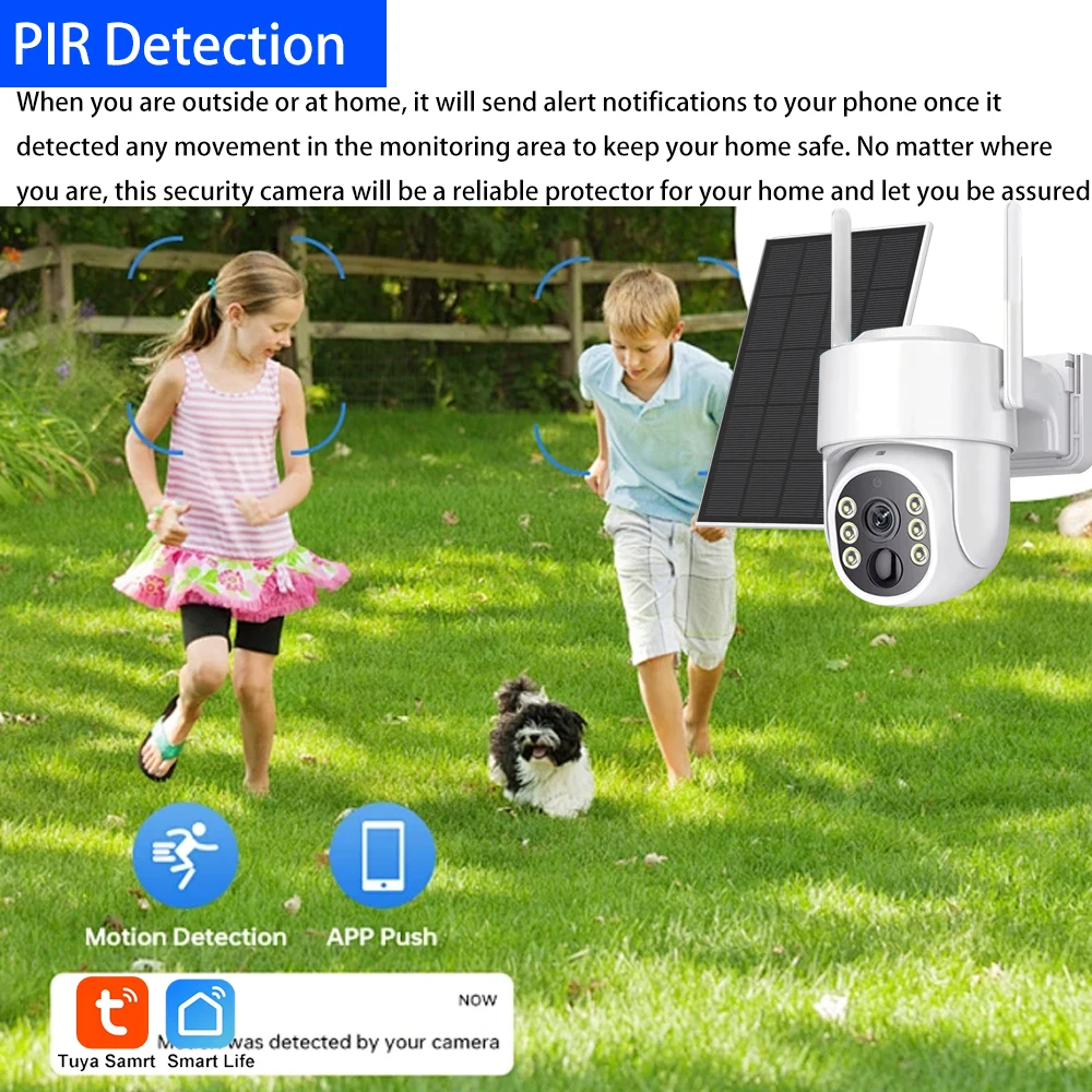 Tuya 5MP بطارية تعمل بالطاقة الشمسية كاميرا متحركة واي فاي ربط PIR كشف اللون للرؤية الليلية مقاوم للماء تصميم السلامة الداخلية في الهواء الطلق #2