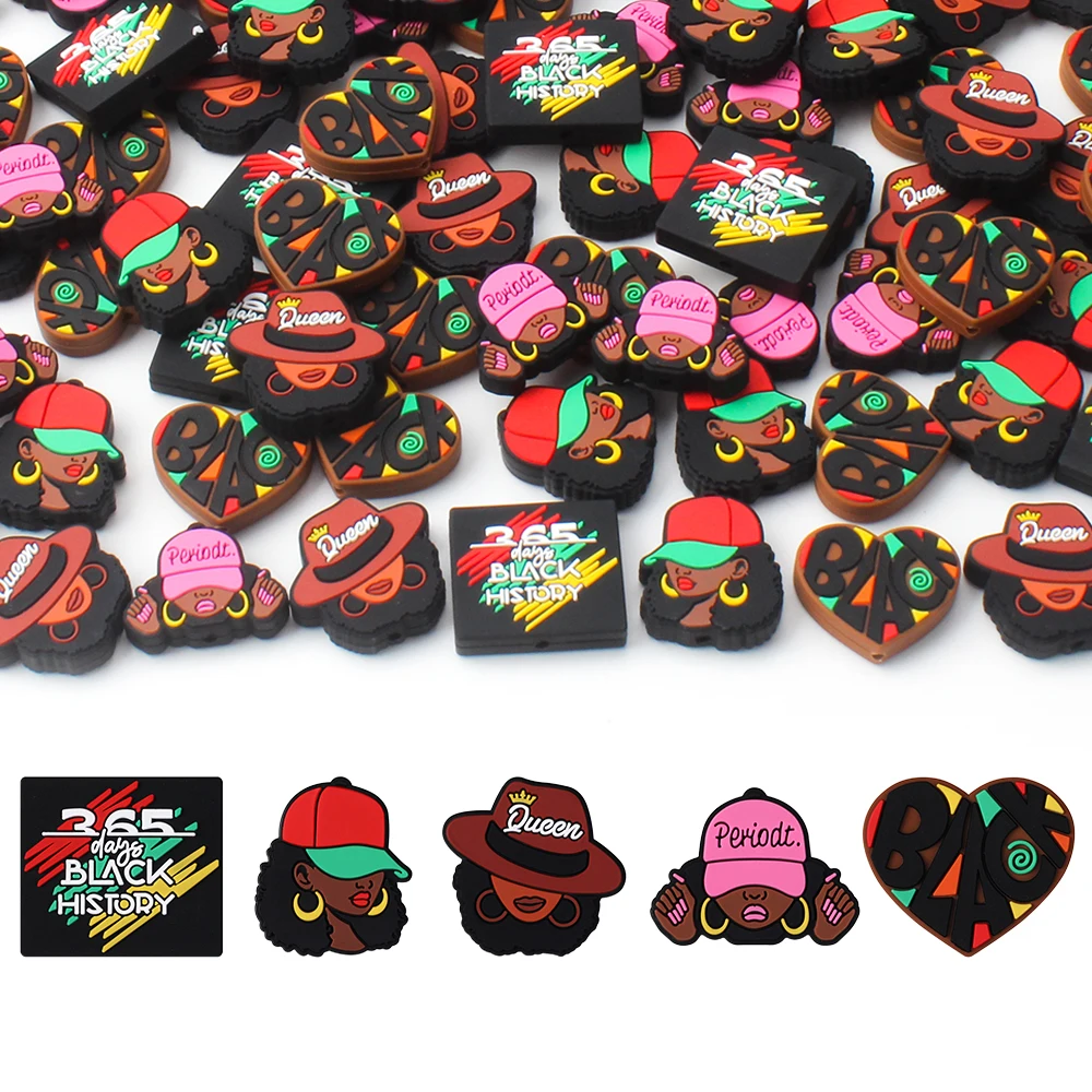 5/10pcs Black Beauty Silicone Focal Beads Text Loose Beads For DIY Pens Keychains Lanyards Jewelry Making Accessories