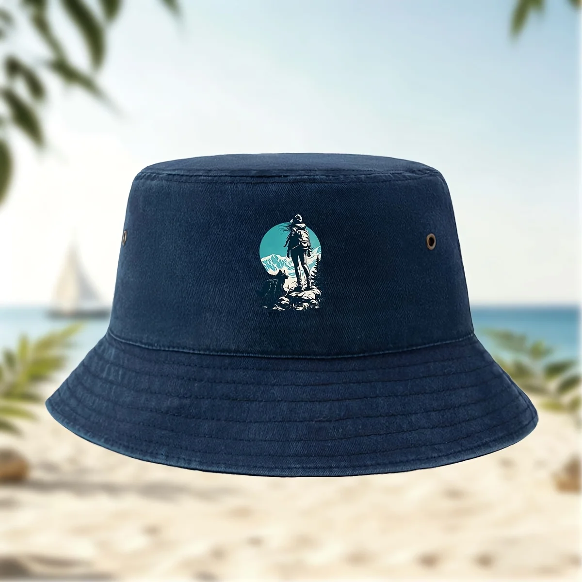 High-Quality Printed Man with Dog Mountain Pattern Fisherman Hat Fishing Lure Regular Fishing Cap Foldable Storage Easy Portable