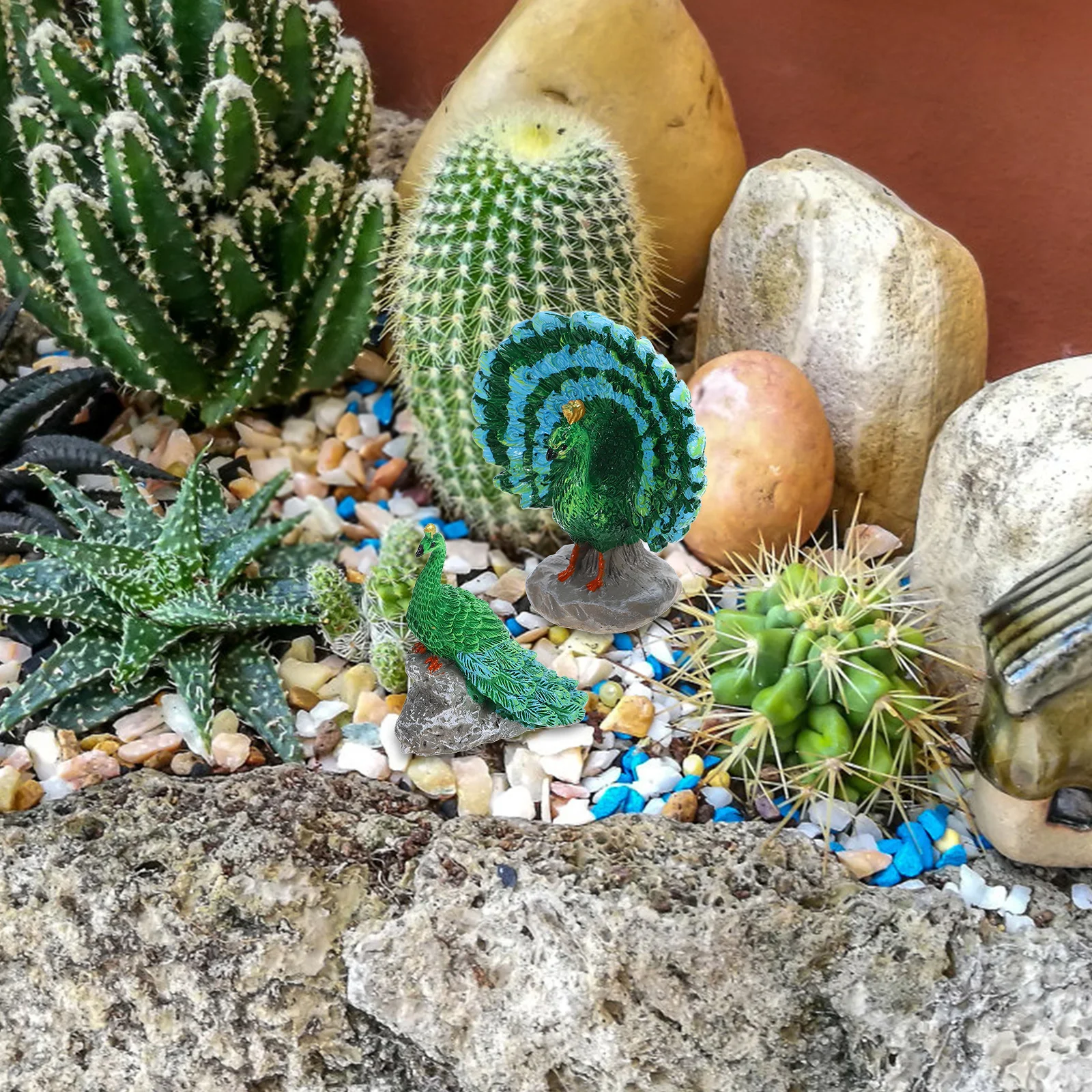 2 pezzi accessori per la decorazione del pavone figurine in miniatura in resina decorazione per auto dei cartoni animati giardino muschio paesaggio modelli animali