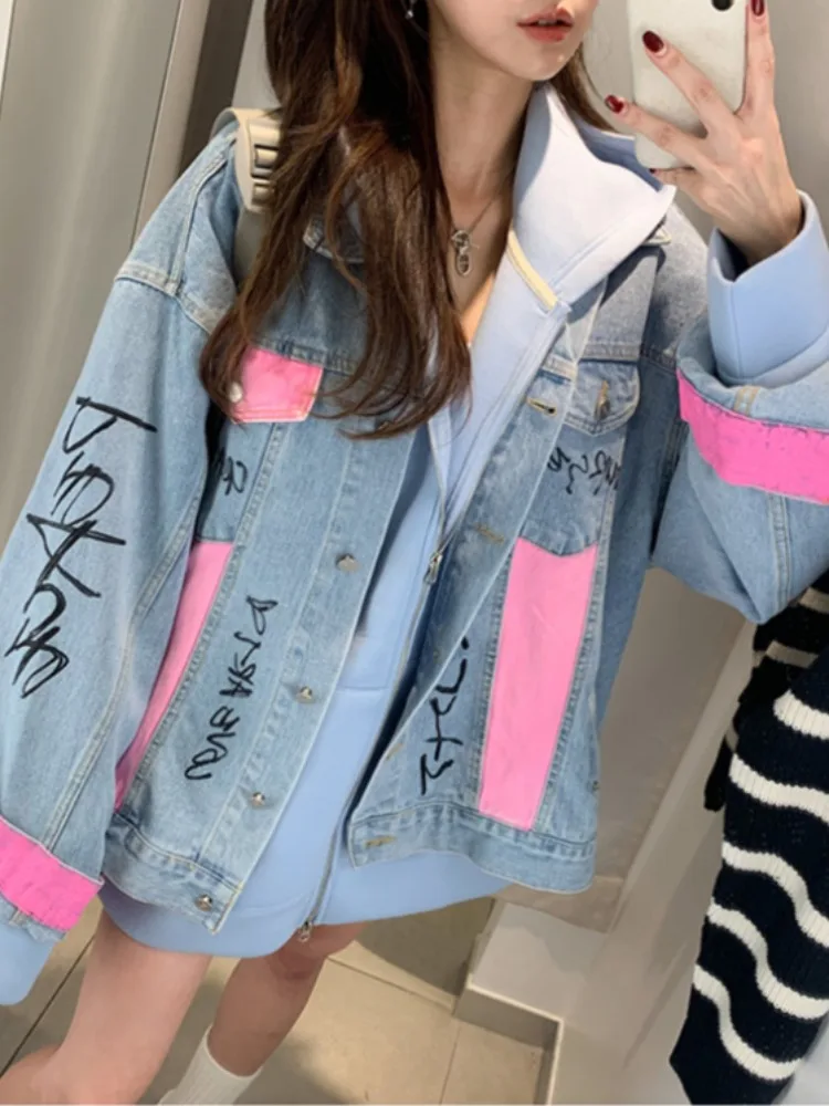 

Loose Casual Women's Denim Jaet Spring Autumn Sli Hong Kong Sle fiti Design Trendy Small ence Jaet