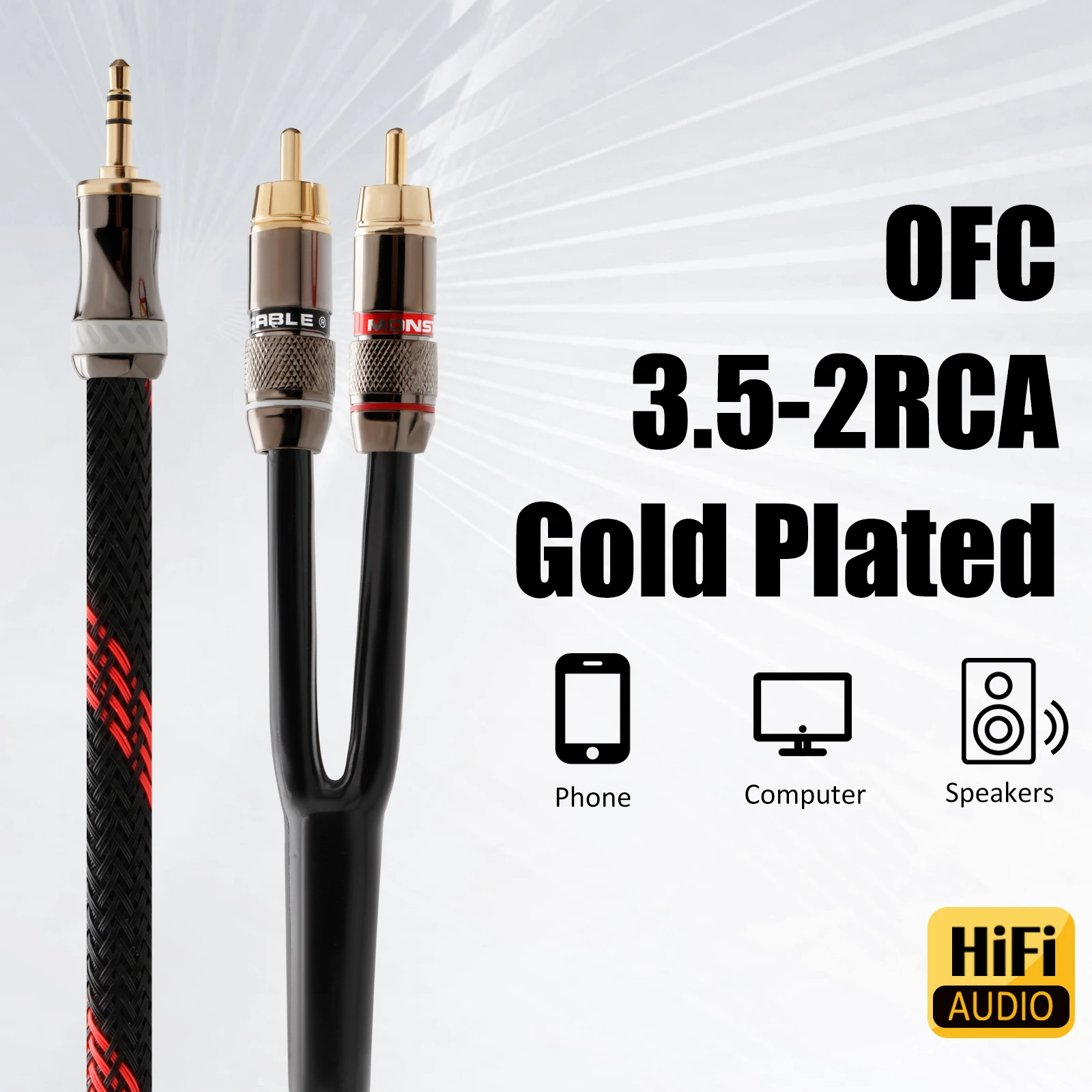 

Preffair High-end OFC Copper 3.5 Stereo Jack to 2 RCA Y Splitter Cable for Cell Phone/PC/Laptop/Amplifier 3.5mm-2RCA Audio Cable