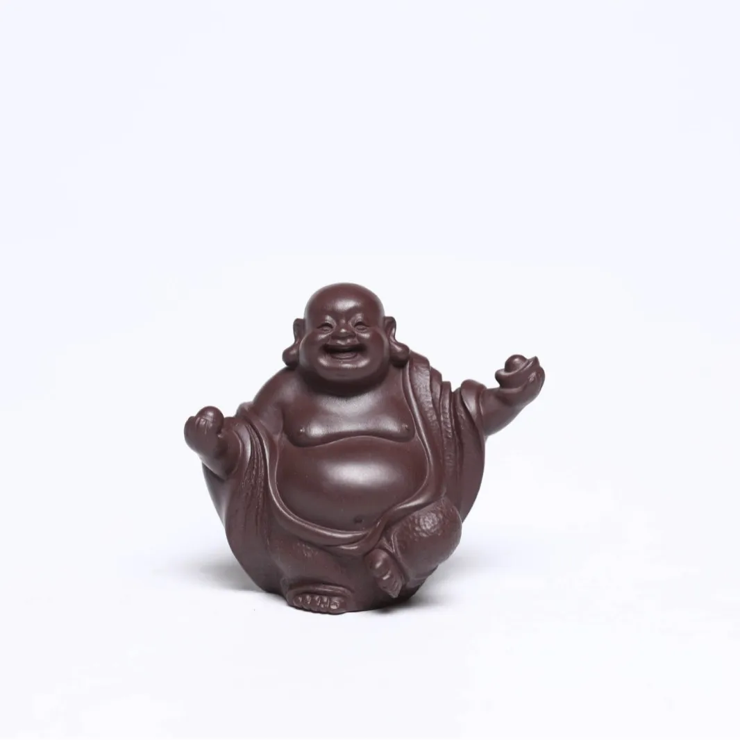 Purple Clay Pet Maitreya Buddha, Collectible Ornament, Handcrafted By A Famous Artist, Exquisite Laughing Buddha Figurine, Small view 5