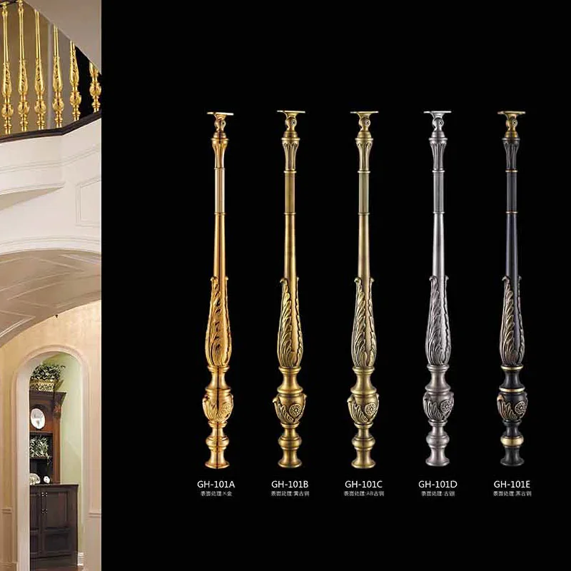 custom.Brass metal railing staircase aluminum railing design is suitable for large apartment houses