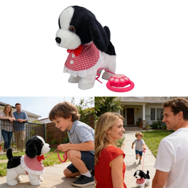 Peluche per cani elettrico con simulazione camminare, cantare, abbaiare, animale domestico telecomandato per bambini,