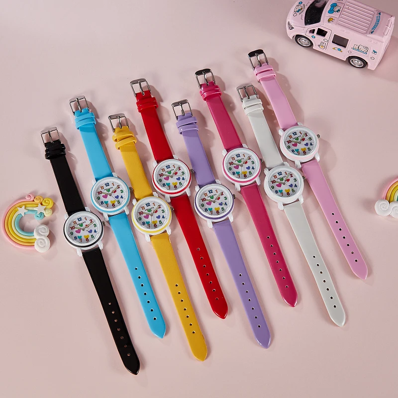 new Cute little girl's princess lovely pink quartz watches children boys birthday gifts students learn time small watch 8colors