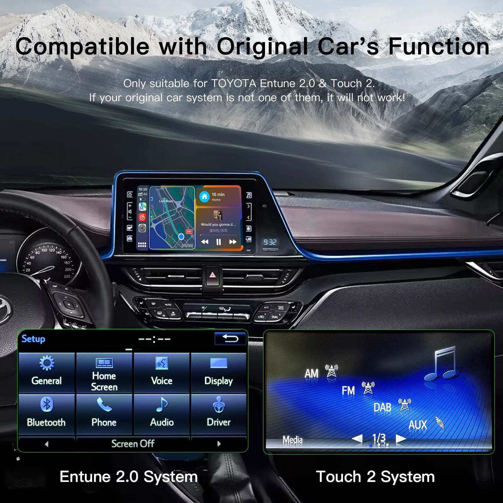 CARABC Wireless Apple Carplay Android Auto For TOYOTA RAV4 Corolla Tacoma Camry CHR Tundra Highlander Prius 4Runner Yaris Module