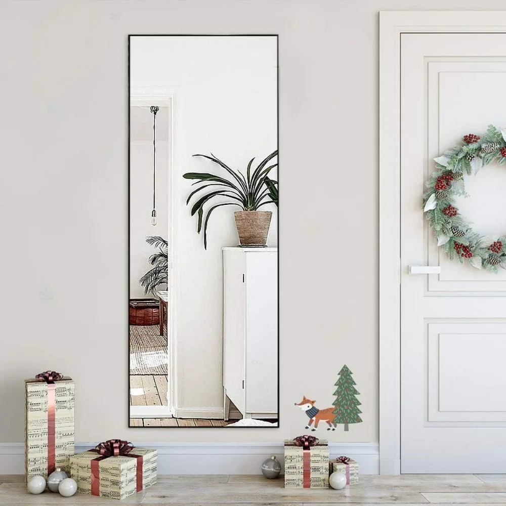 Full-Length Wall Mirror with Stand, 64 x 21, Black, Ideal for Bedrooms and Dressing Rooms, Leaning or Hanging Option