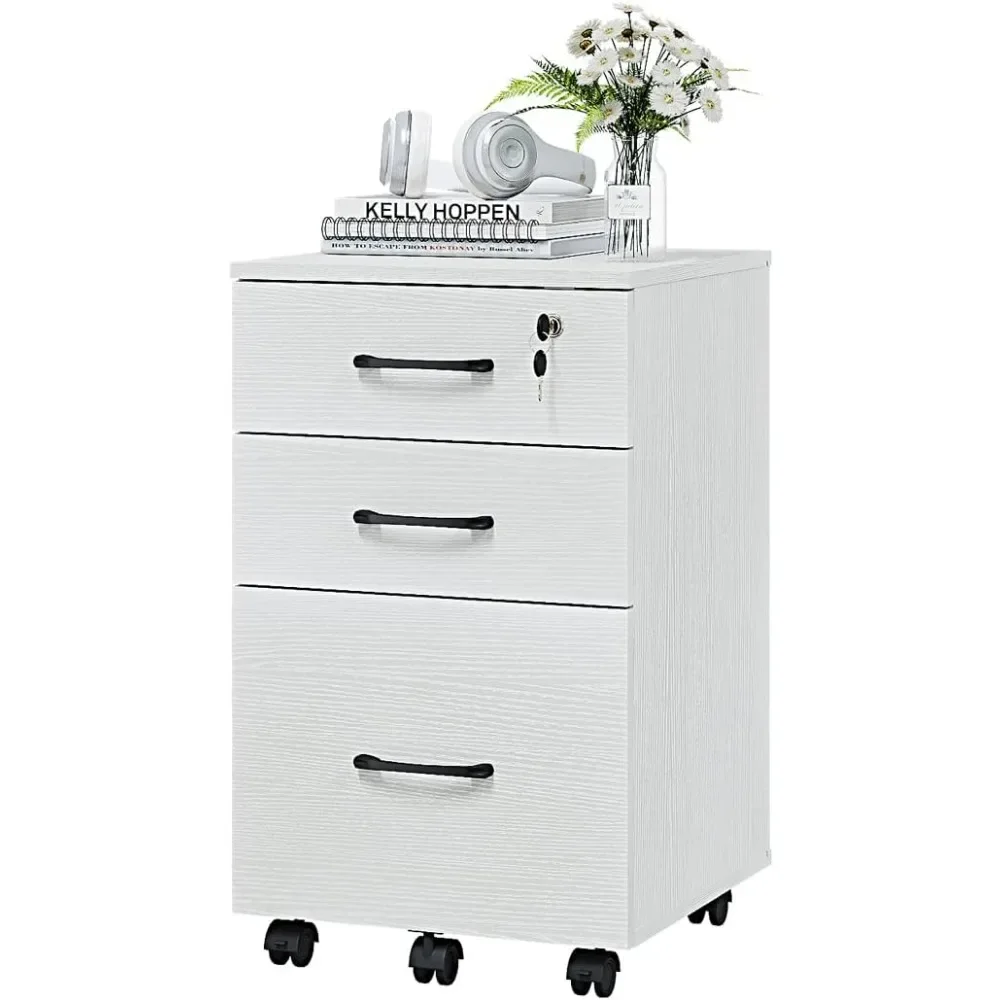

For 3 Drawer Wood Mobile File Cabinet, Under Desk Storage Drawers Small File Cabinet for Home Office (White)