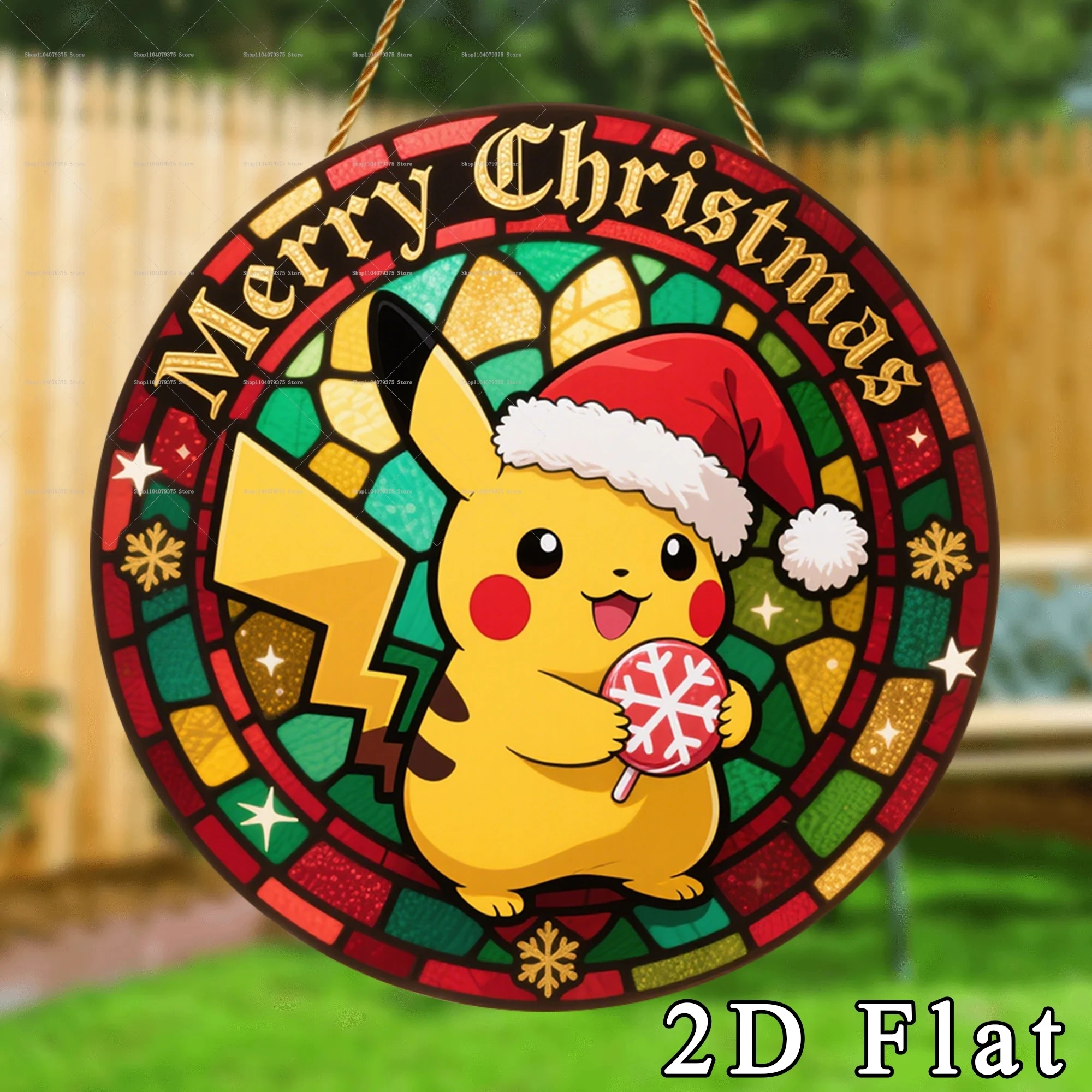 1 قطعة عيد ميلاد سعيد بوكيمون بيكاتشو الاكريليك علامة الزخرفية حفلة جمع الاحتفال هدية حديقة مستديرة فناء جدار ديكور #3