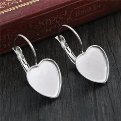 ( No Fade ) 12mm 10pcs Stainless Steel Heart French Lever Back Earrings Blank/Base,Fit 12mm Heart Glass Cabochons,Buttons(T7-30)