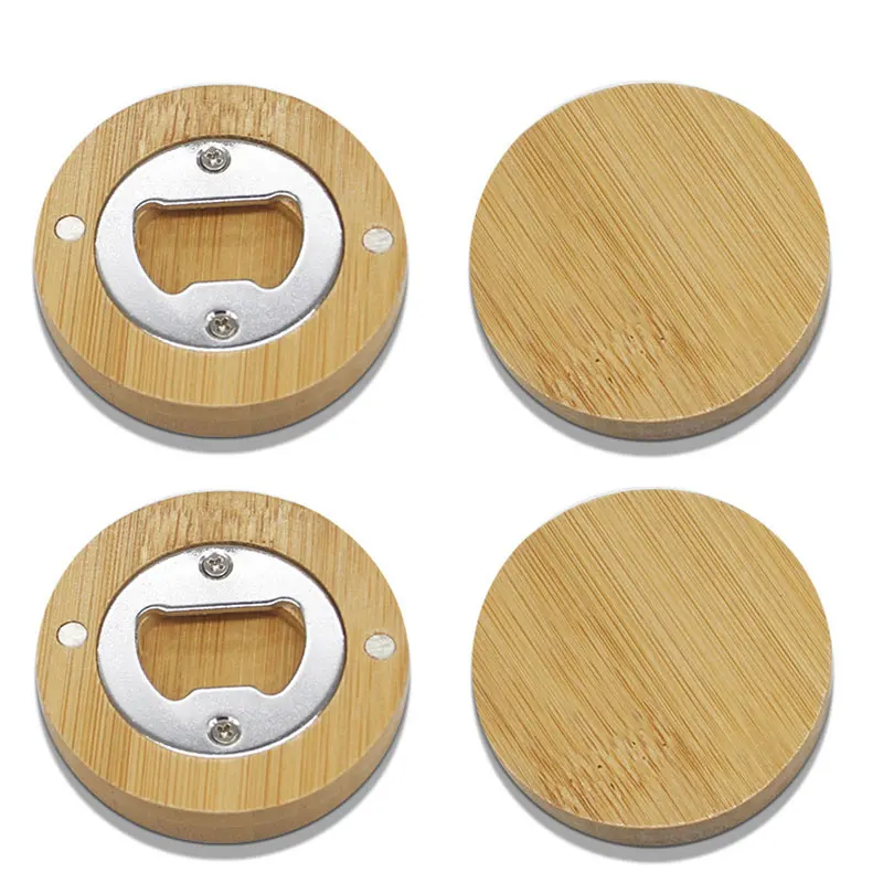 

40Pcs Wooden Round Shape Bottle Opener Coaster Fridge Magnet Beer Openers Decoration Beer Bottle Opener