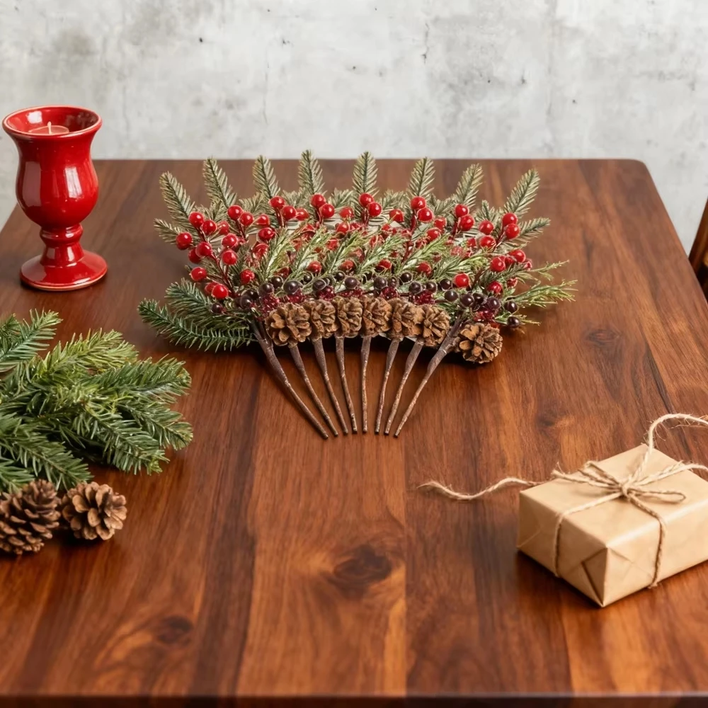 Artificial Plants Red Fruit Branch Christmas Tree New Year Home Vase Table Decoration Outdoor Garden Bonsai Wedding DIY Gift Box view 5