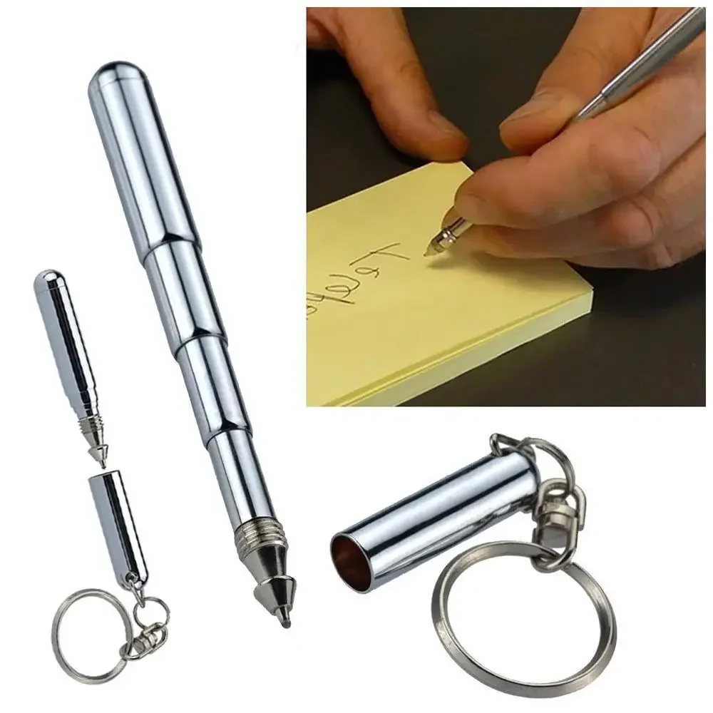 

High Quality Stainless Steel Key Ring Silver Telescoping Telescoping Pen Bold Ballpoint Pen School Office