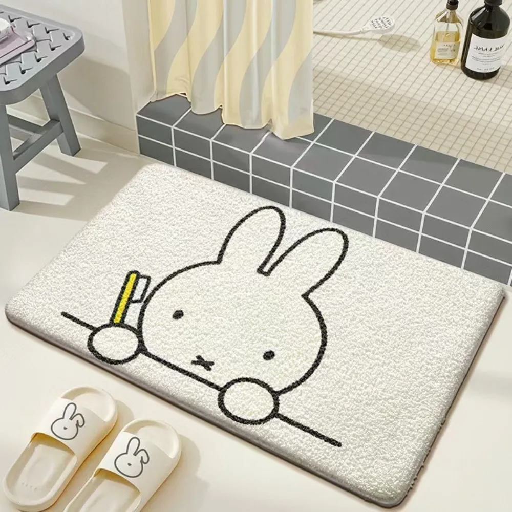 Kawaii Miffy Rabbit Floor Mat Bathroom Strong Water Absorption Floor Mat with Thick Flocked Quick-drying Soft Plush Anti-slip