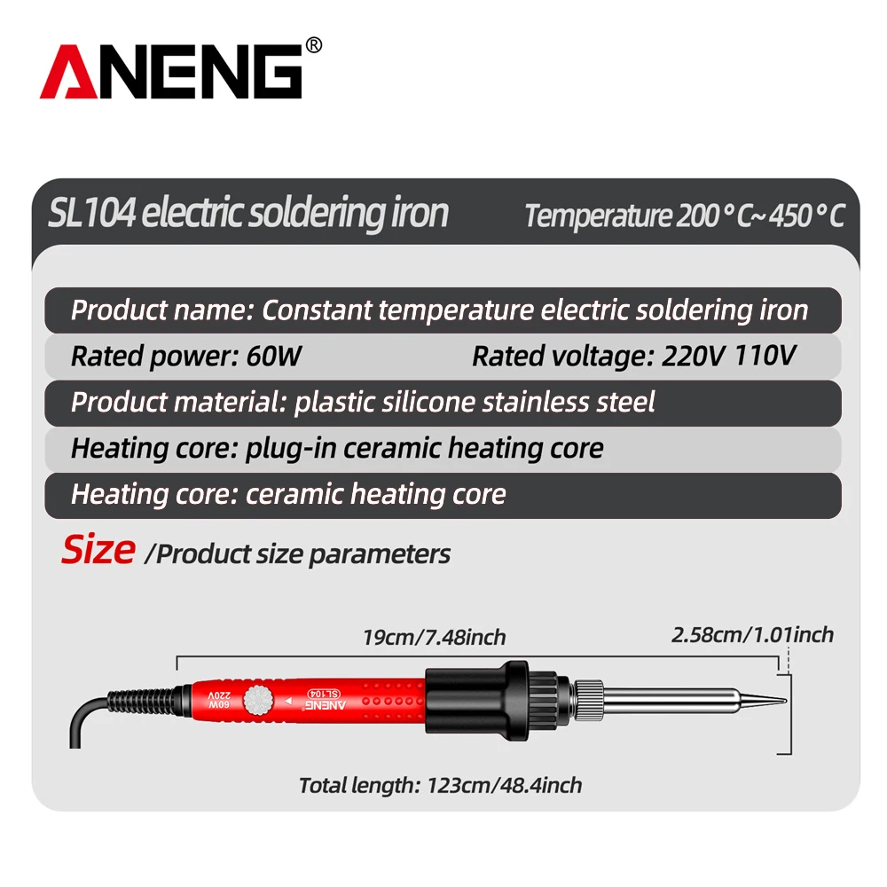 ANENG SL104 Electric Soldering Iron 60W Fast Welding Equipment 110V/220V Rework Station Heat Pencil Tip Professional Repair Tool