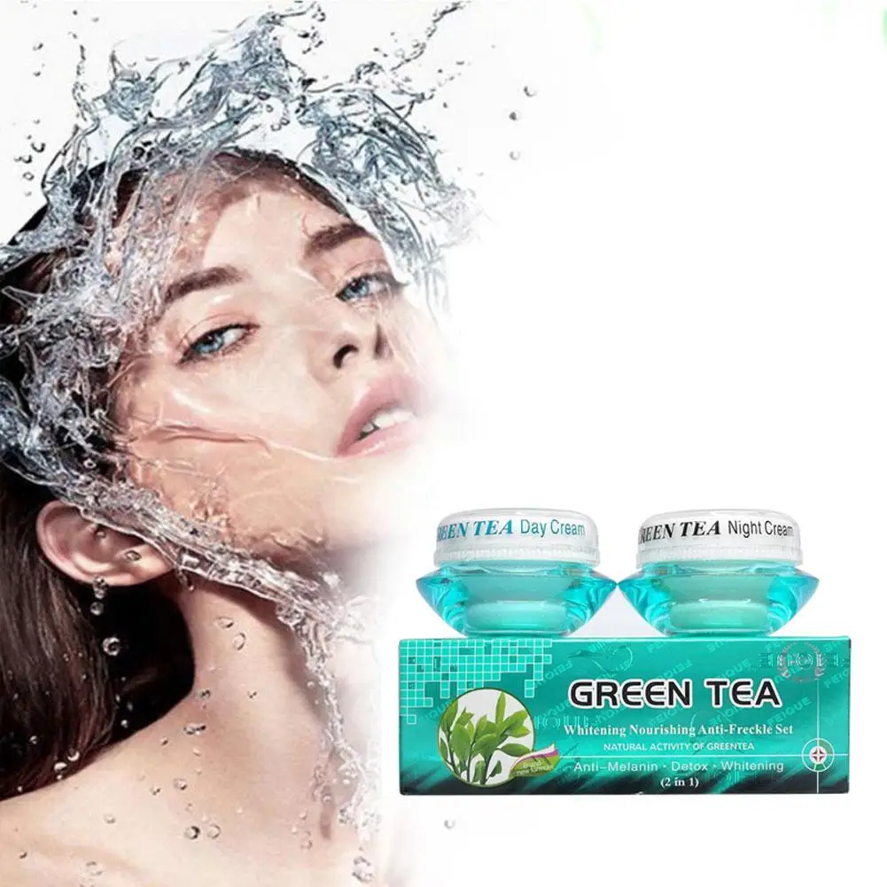 Green Tea Whitening Nourishing Anti-freckle Set Natural Whitening Freckle Day Activity Removal Cream Cream Night Greentea ﻿