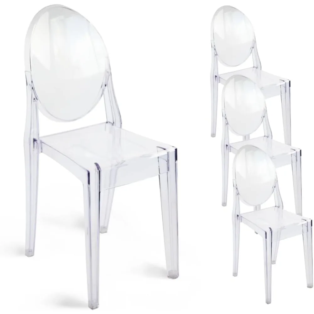 Set of 4 Clear Armless Ghost Chairs, Modern Transparent Accent Chairs, Stackable Circle-Back Dining Chairs, Chairs for Events