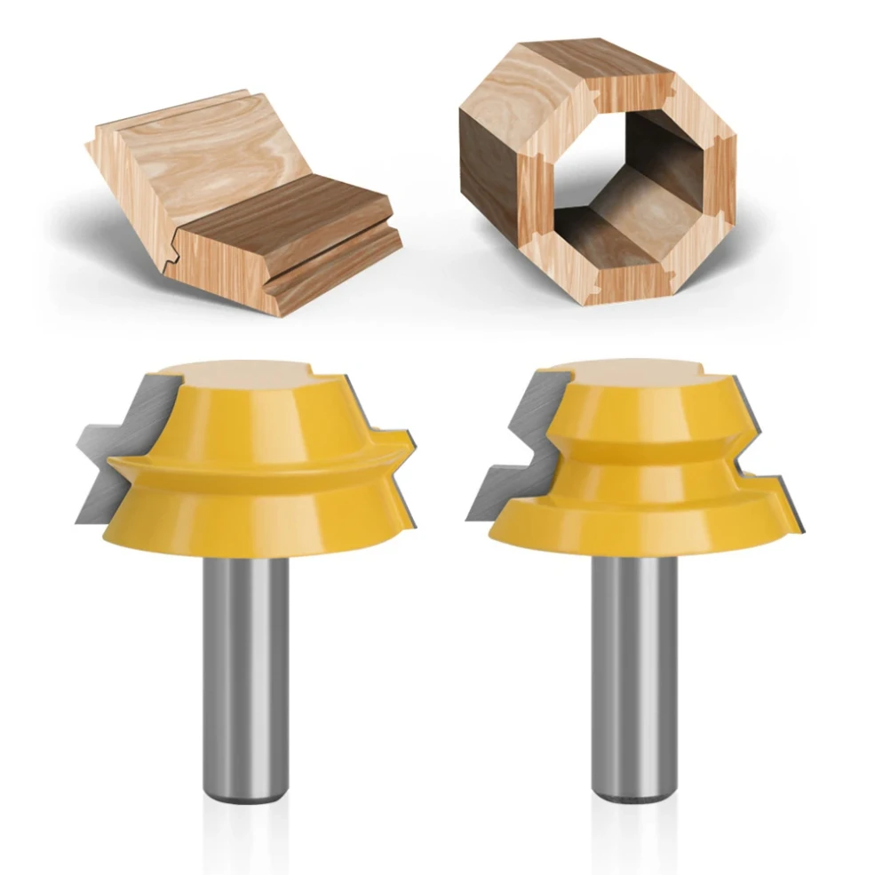 

2 шт., 12 мм, фрезы с фиксатором, шиповые фрезы, 22,5 градусов, клей, столярные фрезы, набор для фрезы по дереву, дереву