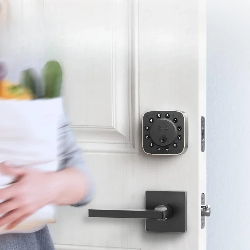 شحن سريع. قفل باب دخول بدون مفتاح للوحة المفاتيح، تطبيق التحكم عن بعد NFC WiFi قفل ذكي مع مستشعر الباب، مدمج في WiFi Deadbolt، ne #4