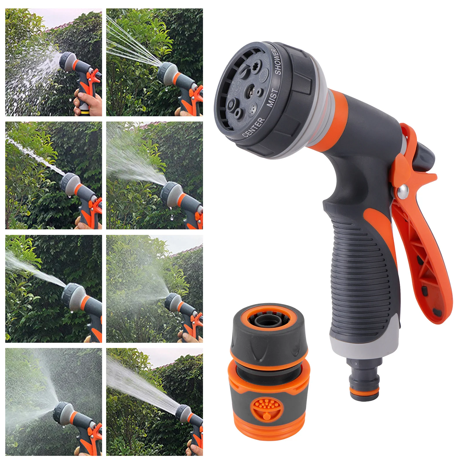 Garden Foam Water Gun 8 Modes High-Pressure Car Wash Sprinkler Adjustable Irrigation Watering Nozzle 1/2\'\' Pipe Quick Connector