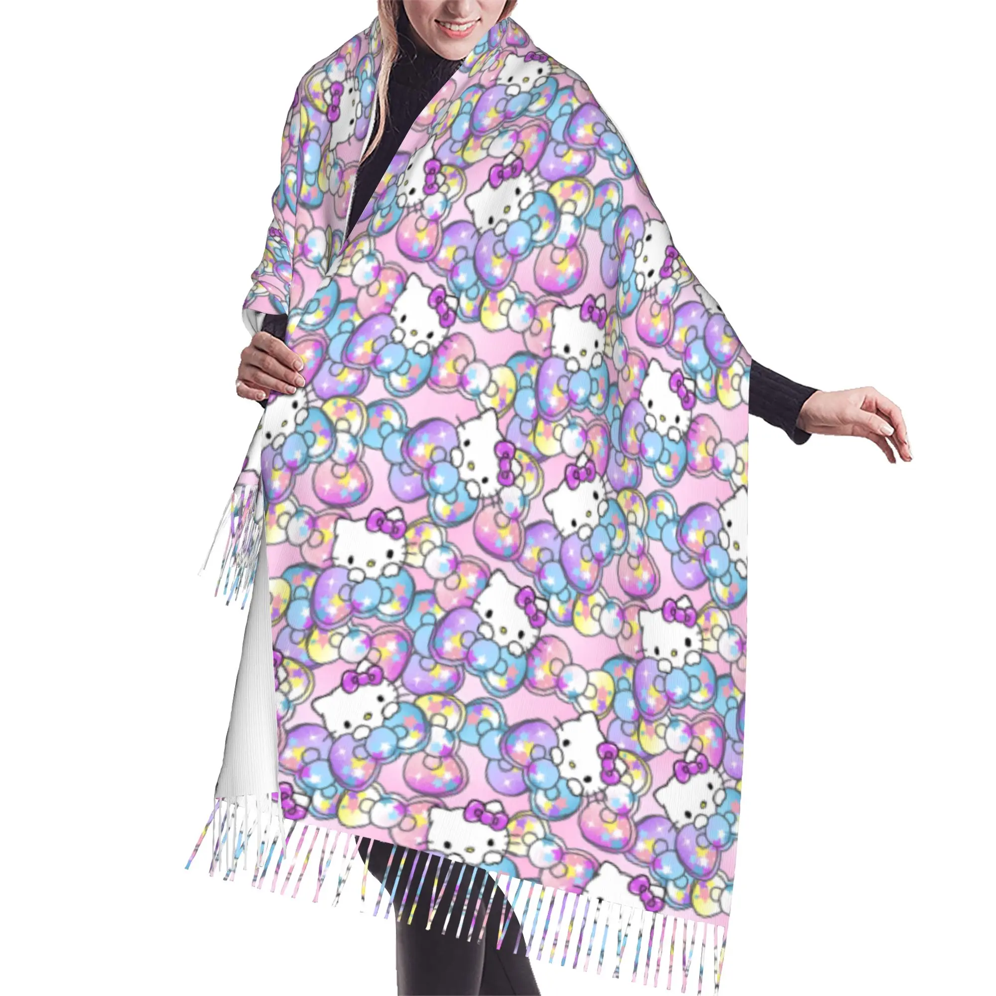 Customized Printed Kitten Cat Cartoon Scarf  Men Women Winter Fall Warm Scarves Anime Shawl Wrap