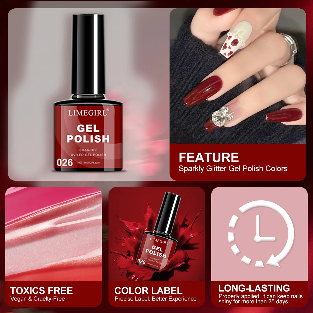 LIMEGIRL 6色クリスマスネイルポリッシュジェルキット ハロウィンボックス付き UV/LED ソークオフジェル バーニッシュ ベース＆トップコート ポリッシュ ネイルジェルキット