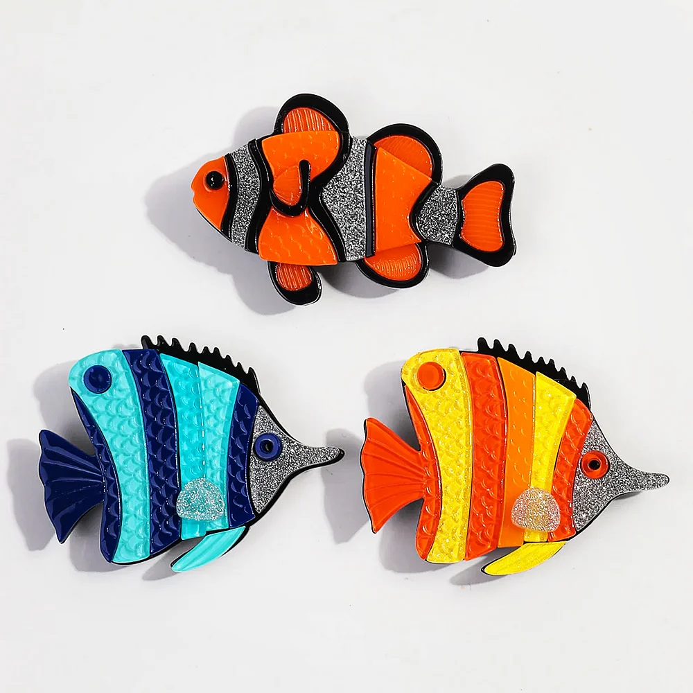 FishSheep Lovely Acrylic Tropical Fish Brooches for Women Kids Resin Cute Clownfish Brooch Pins Badge Clothes Jewelry Gifts