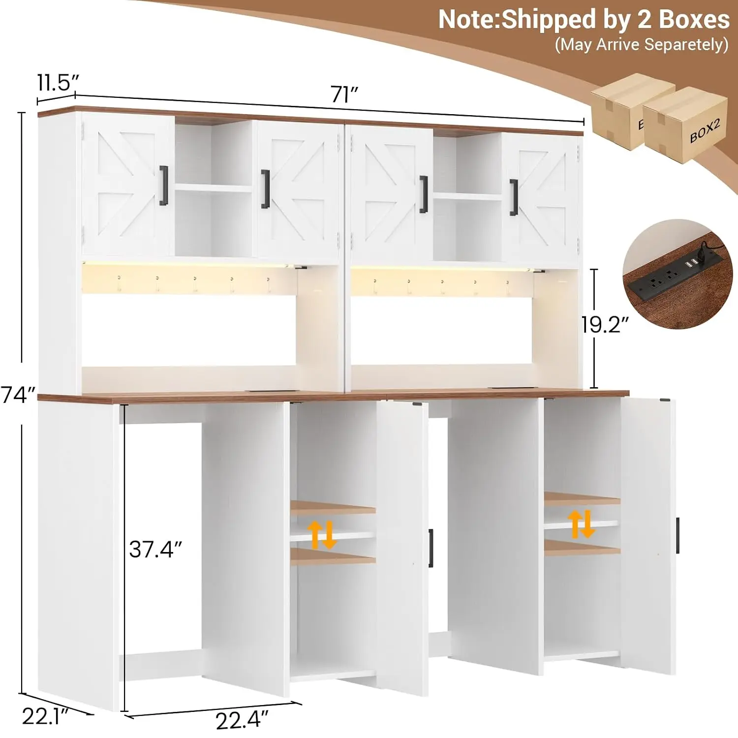 Mini Fridge Cabinet with Storage Outlet & LED Light White, Customized