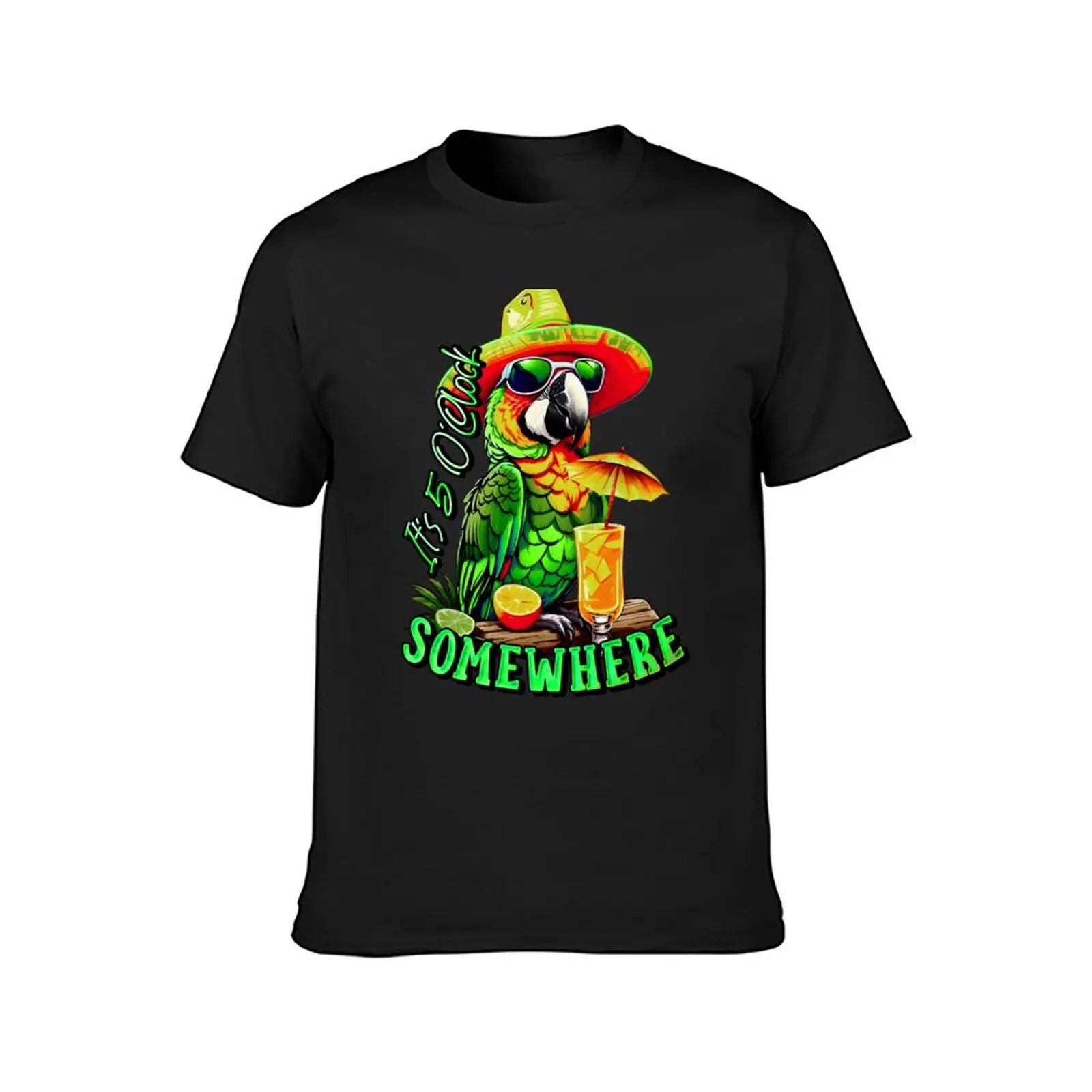 It's 5 o'clock somewhere Tropical Parrot T-Shirt summer clothes blacks sweat mens graphic t-shirts funny