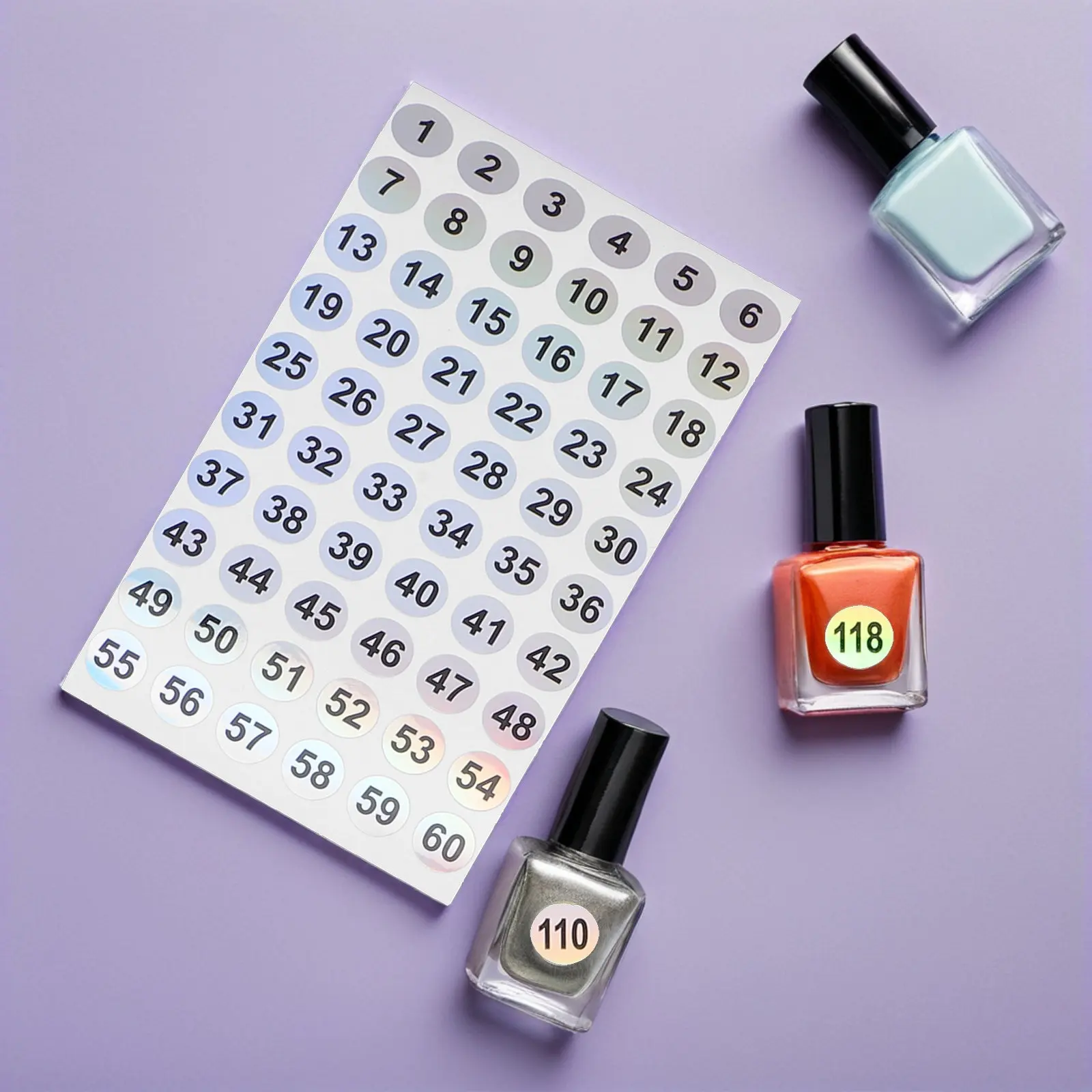 50Sheets Nail Labels Number Stickers Self Adhesive Holographic Small Round Stickers for Bottle Jar Coding Waterproof Nail Art