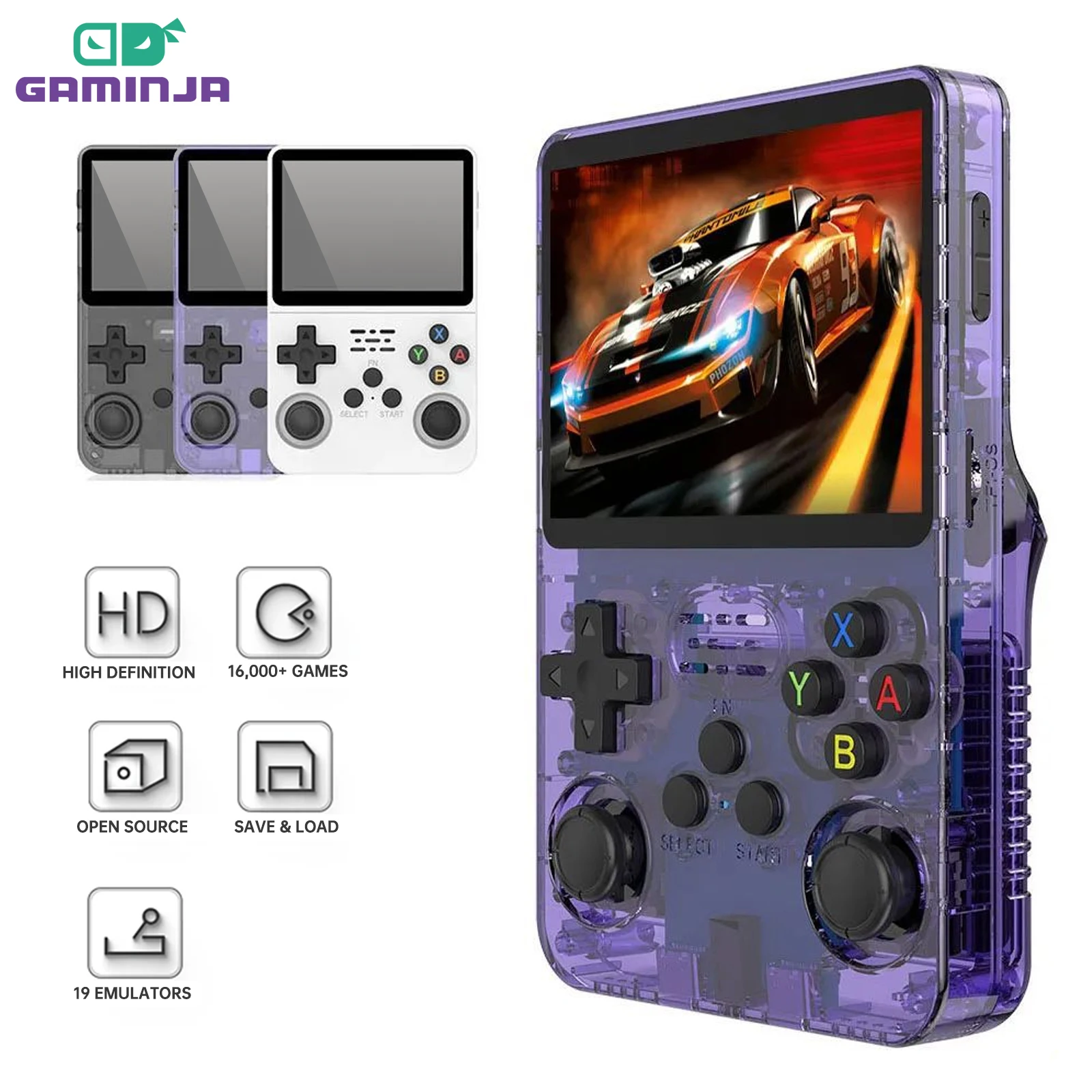 New upgrade R36 S Open Source Retro Handheld Video Game Console Linux System 3.5 Inch IPS Portable Pocket Video Player 64GB