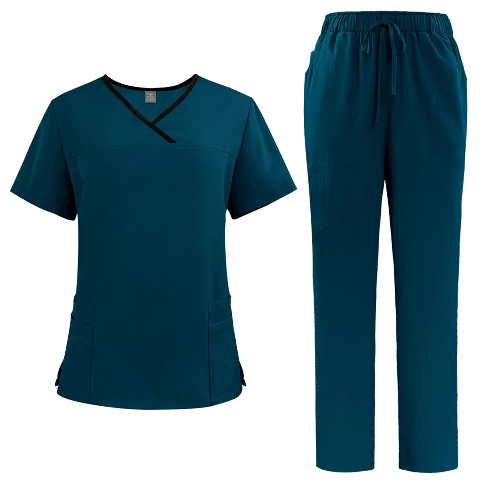 Operating Room Uniform Scrubs Working Scrubs Set Supplies Nurse Suit Workwear Solid Color V-neck Pocket T Shirt Pants Set