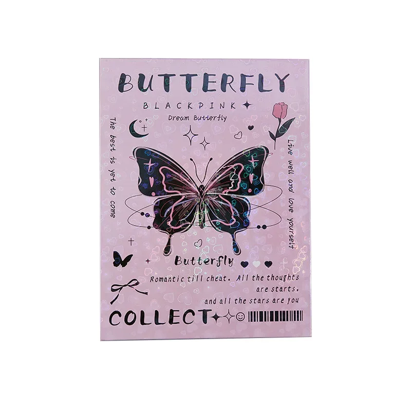 Y2K American Retro Pink Black Butterfly Card Album Aesthetic Laser Cover Girl Kpop 3-inch Photocard Collect Book 80pcs Card Slot