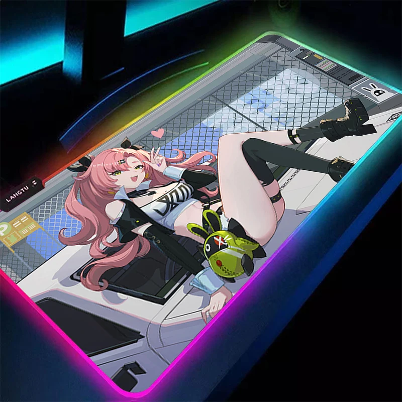 LED Mouse Pad Gaming Accessories Gabinete Gamer PC Computer Zenless Zone Zero Desk Mat RGB Keyboard Pad Nicole Demara Mousepad
