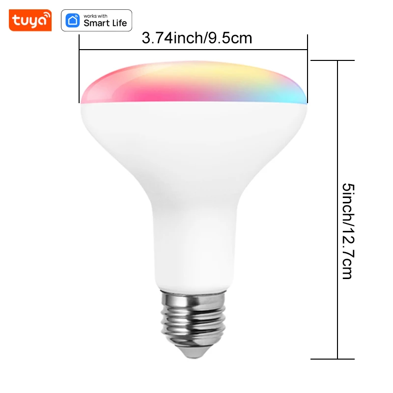 Tuya Wifi Smart Bulb E26 BR30 Lamp RGB Color Changeable Dimmable Light 10W 110V 220V APP Control For Alexa Google Home Decor