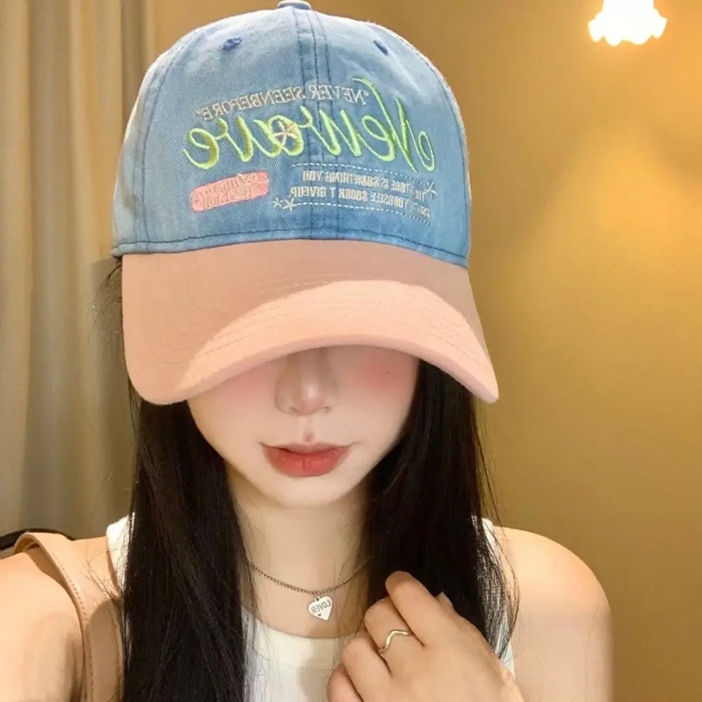 Casual Korean Letter Baseball Hat Denim Embroidery Peaked Cap Visor Y2k Snapback Cap Streetwear