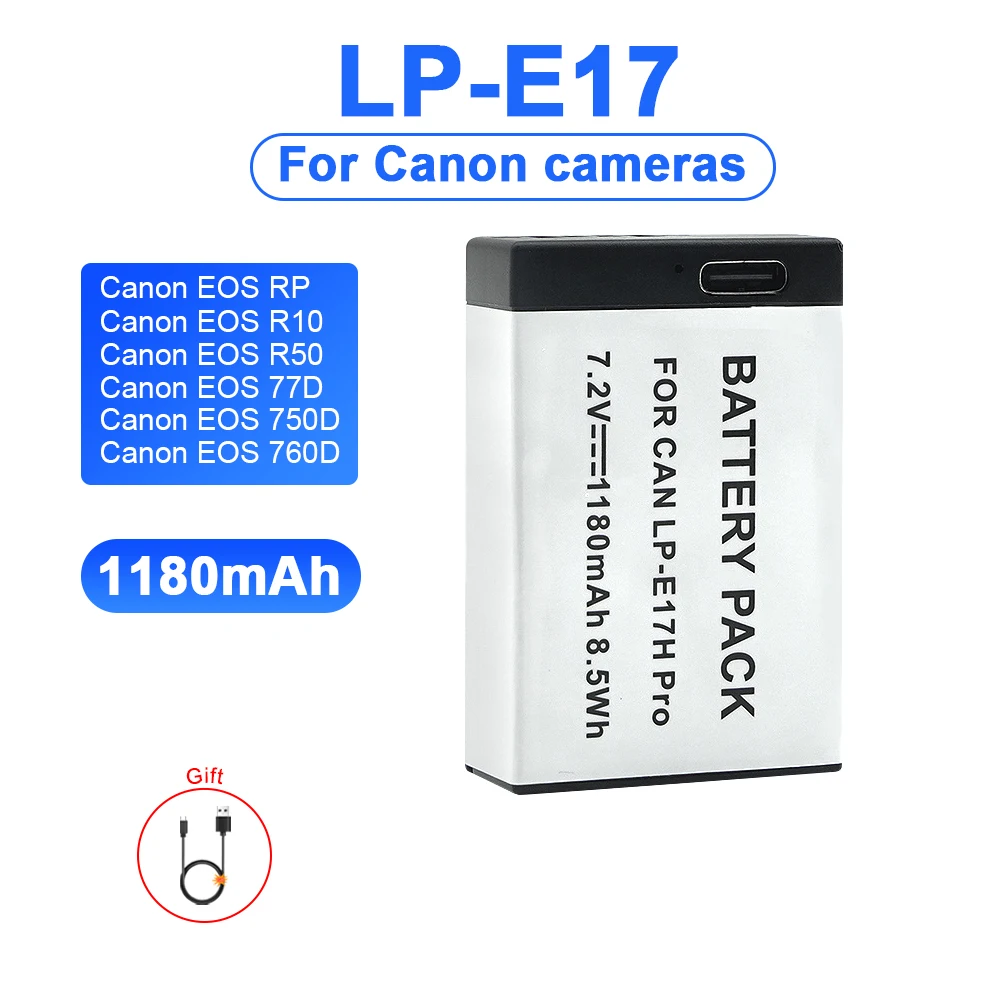 

LP-E17 Camera Battery 1180mAh LPE17 LP E17 USB Rechargeable Battery for Canon EOS R8 RP 200D 250D M3 M5 M6 750D 760D T6s 800D T8