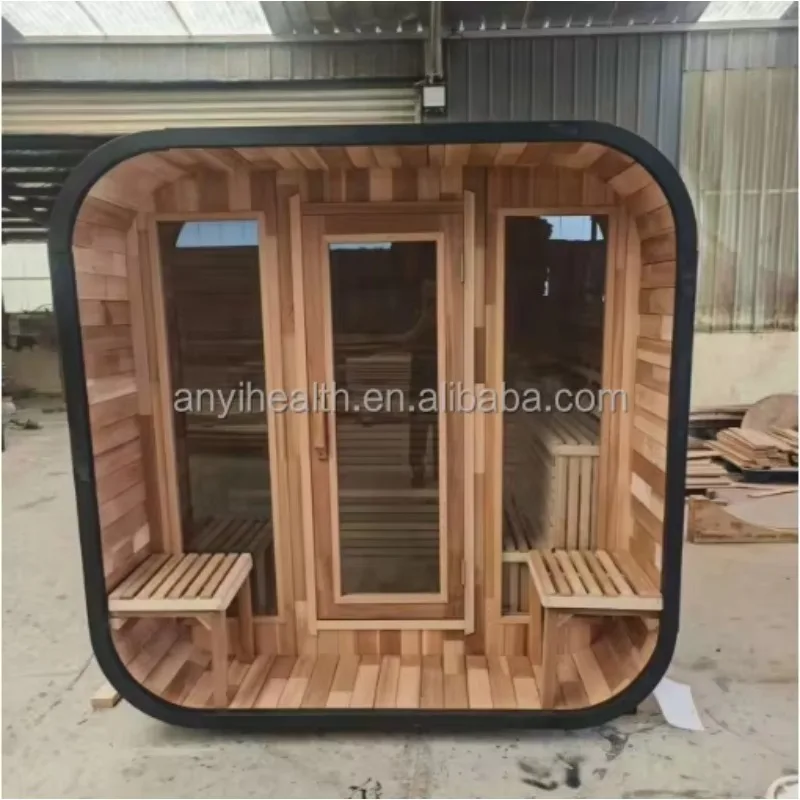 Traditional 4-6Person Outdoor Sauna Room 6kW Stove Red Cedar Square Sauna House Far Infrared Steamer Includes Control Panel