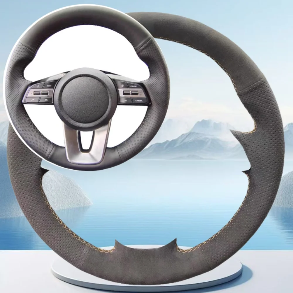 

Дышащий износостойкий замшевый чехол на руль автомобиля с прошивкой для Kia K5 Optima 2018 2019, аксессуары для салона автомобиля «сделай сам»