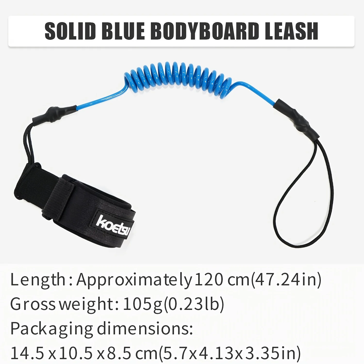 KOETSU Bodyboard-Leash, 5 mm TPU-Spiral-Surfleash mit Klettverschluss am Handgelenk und Schnellverschluss-Zuglasche – Detail 9