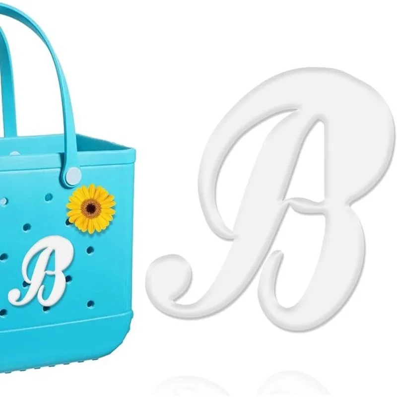 Bolsa de playa con letras blancas para A-F, accesorio de mano con letras latinas, decoración